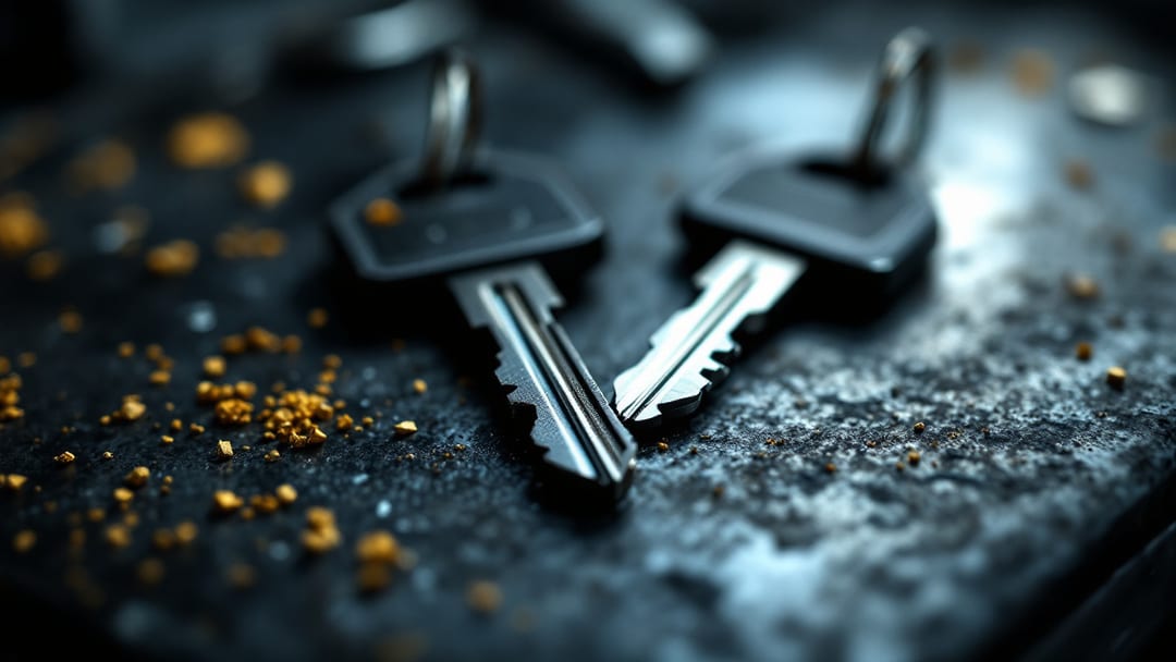 Close-up of a laser-cut sidewinder car key and a standard edge-cut key side by side on a workbench in an Arlington TX locksmith van